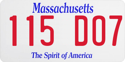 MA license plate 115DO7