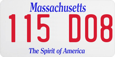 MA license plate 115DO8