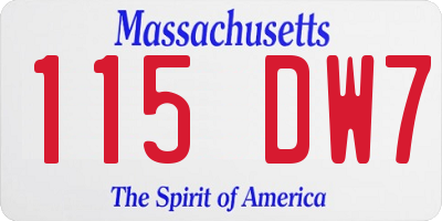 MA license plate 115DW7