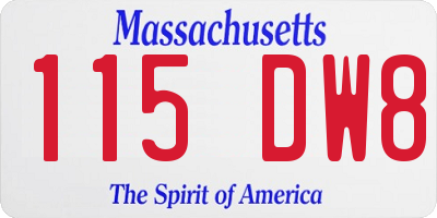 MA license plate 115DW8