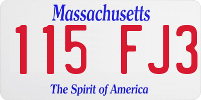 MA license plate 115FJ3