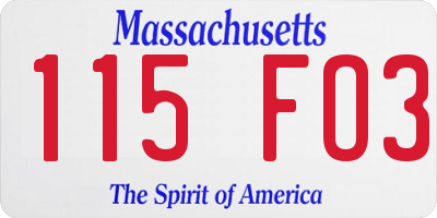 MA license plate 115FO3