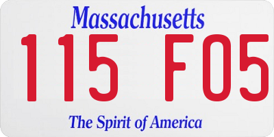 MA license plate 115FO5