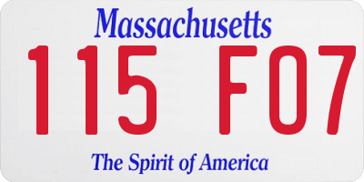 MA license plate 115FO7