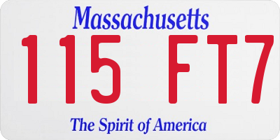 MA license plate 115FT7