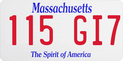 MA license plate 115GI7