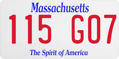 MA license plate 115GO7