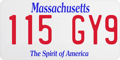 MA license plate 115GY9