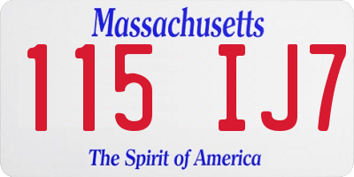 MA license plate 115IJ7