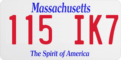 MA license plate 115IK7
