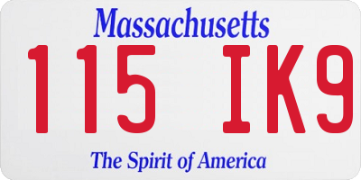 MA license plate 115IK9