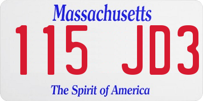 MA license plate 115JD3