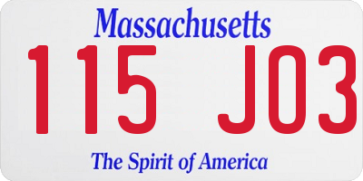 MA license plate 115JO3