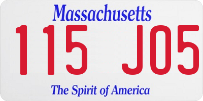 MA license plate 115JO5
