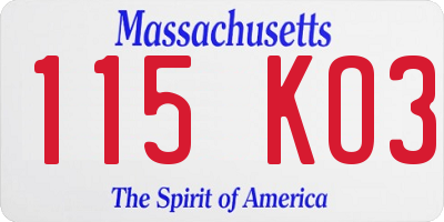 MA license plate 115KO3