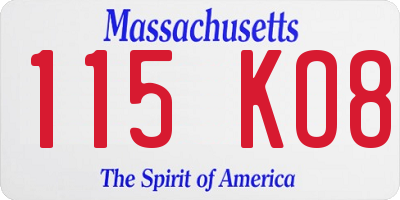 MA license plate 115KO8