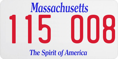MA license plate 115OO8