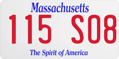 MA license plate 115SO8