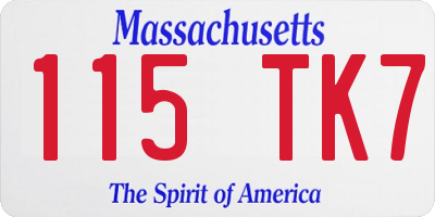MA license plate 115TK7