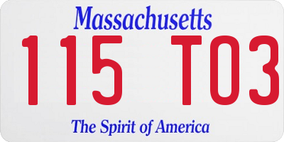 MA license plate 115TO3