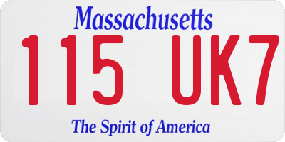 MA license plate 115UK7