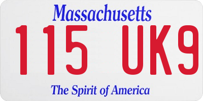 MA license plate 115UK9