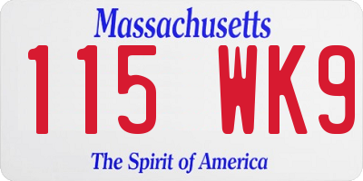 MA license plate 115WK9