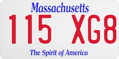 MA license plate 115XG8