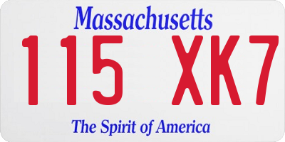 MA license plate 115XK7
