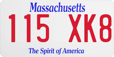MA license plate 115XK8