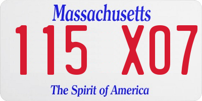 MA license plate 115XO7