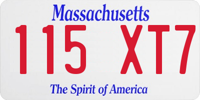 MA license plate 115XT7