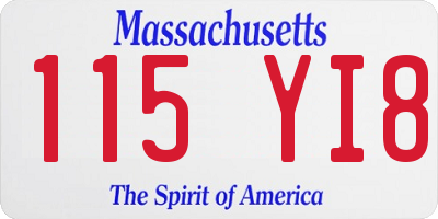 MA license plate 115YI8