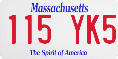 MA license plate 115YK5