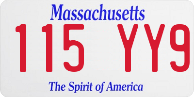 MA license plate 115YY9