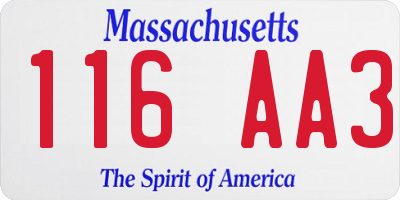 MA license plate 116AA3
