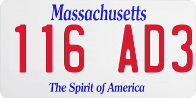 MA license plate 116AD3