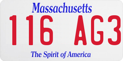 MA license plate 116AG3