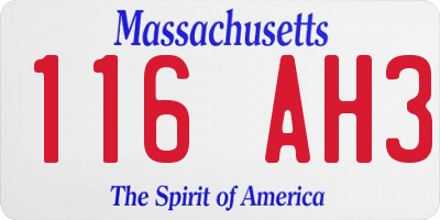 MA license plate 116AH3