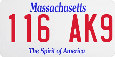 MA license plate 116AK9