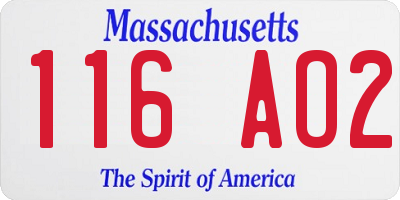 MA license plate 116AO2