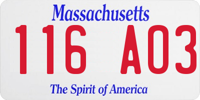 MA license plate 116AO3