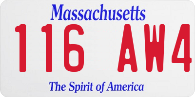 MA license plate 116AW4