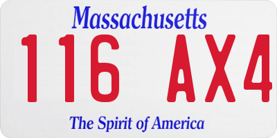 MA license plate 116AX4