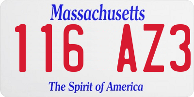 MA license plate 116AZ3