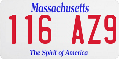 MA license plate 116AZ9