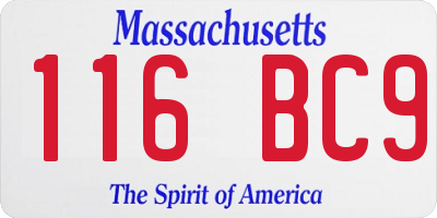 MA license plate 116BC9
