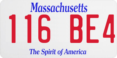 MA license plate 116BE4