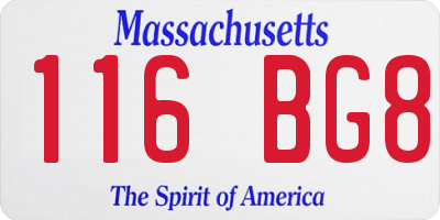 MA license plate 116BG8