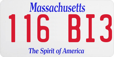 MA license plate 116BI3
